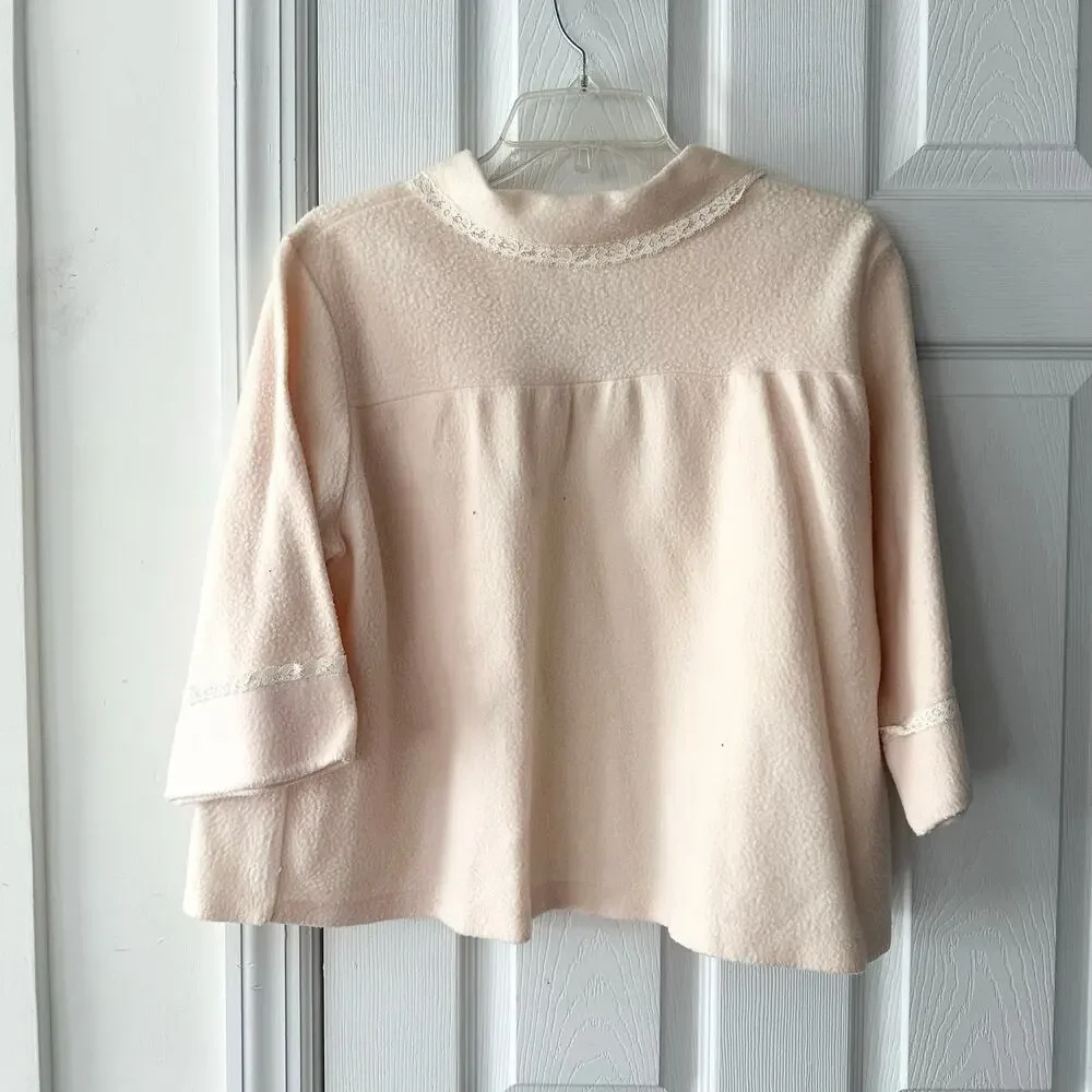 Vintage Pink Peach Fleece Fleece Lace Trim Bed Jacket Capelet No Size S/M - Picture 8 of 8